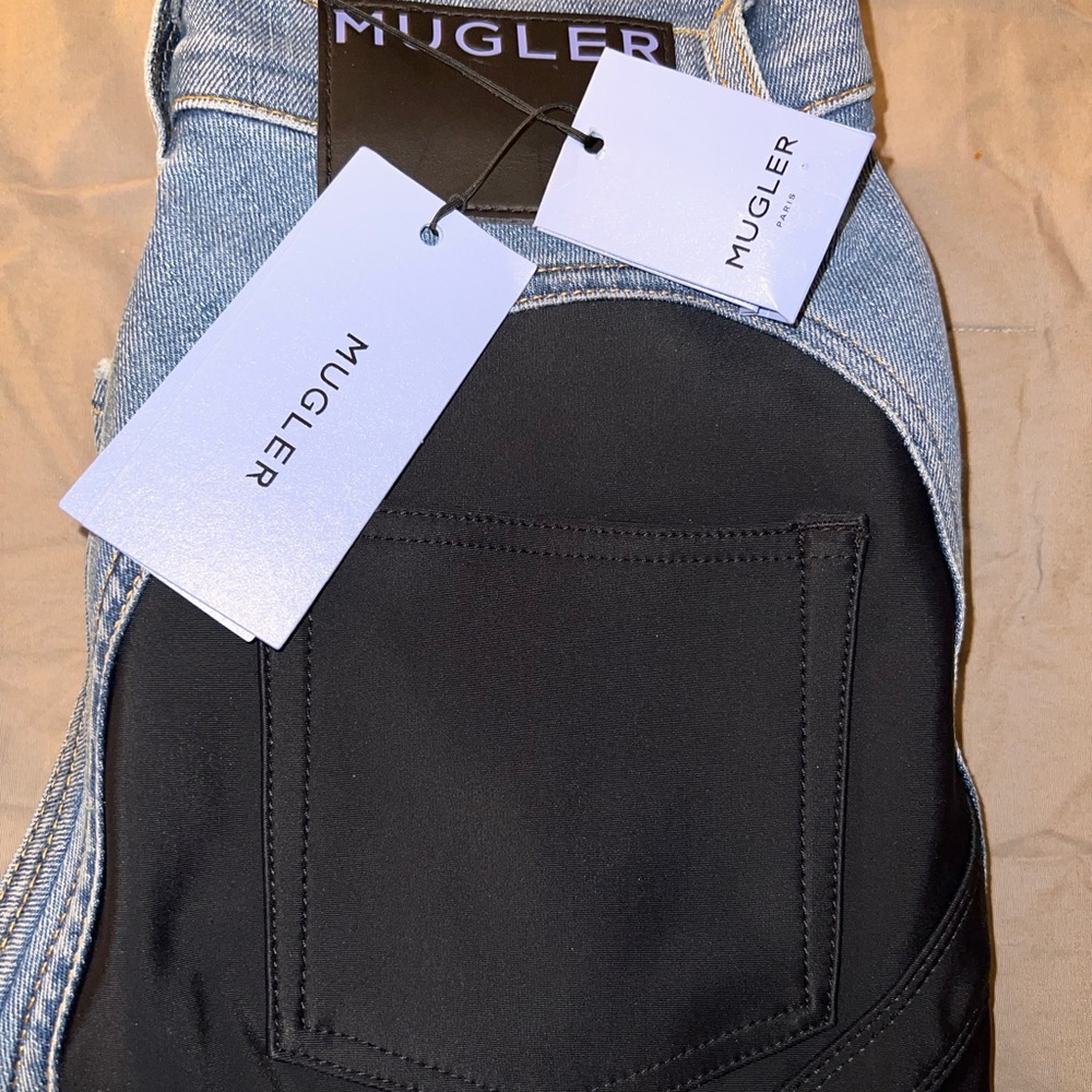 Mugler blue colourblock skinny jeans